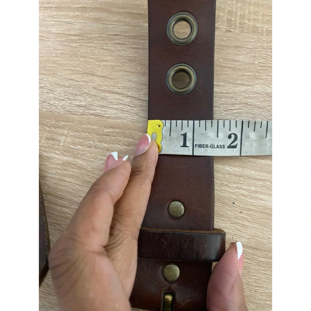 Italian Leather Grommet Belt Unisex Medium Brown Brass Eyelet Y2k Indie Grunge